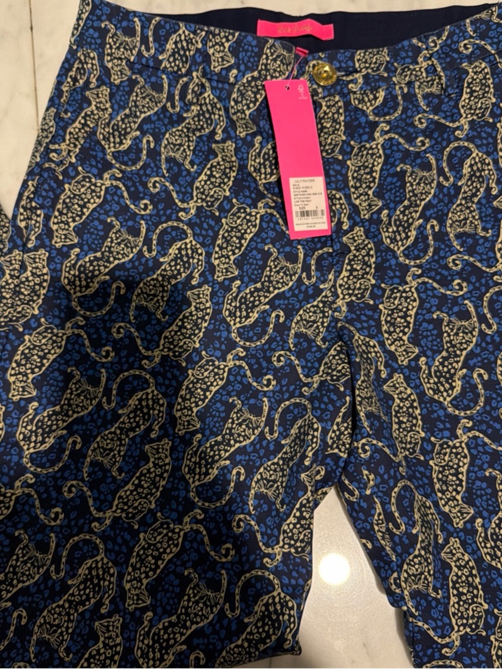 Lilly Pulitzer Gretchen High Rise Straight Leg Blue Leopard Print Pants New Sz 6
